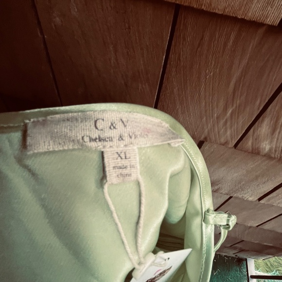 Chelsea & Violet  Satin Swing Neck Midi Slip Dress in Light Green Size XL - Picture 11 of 13